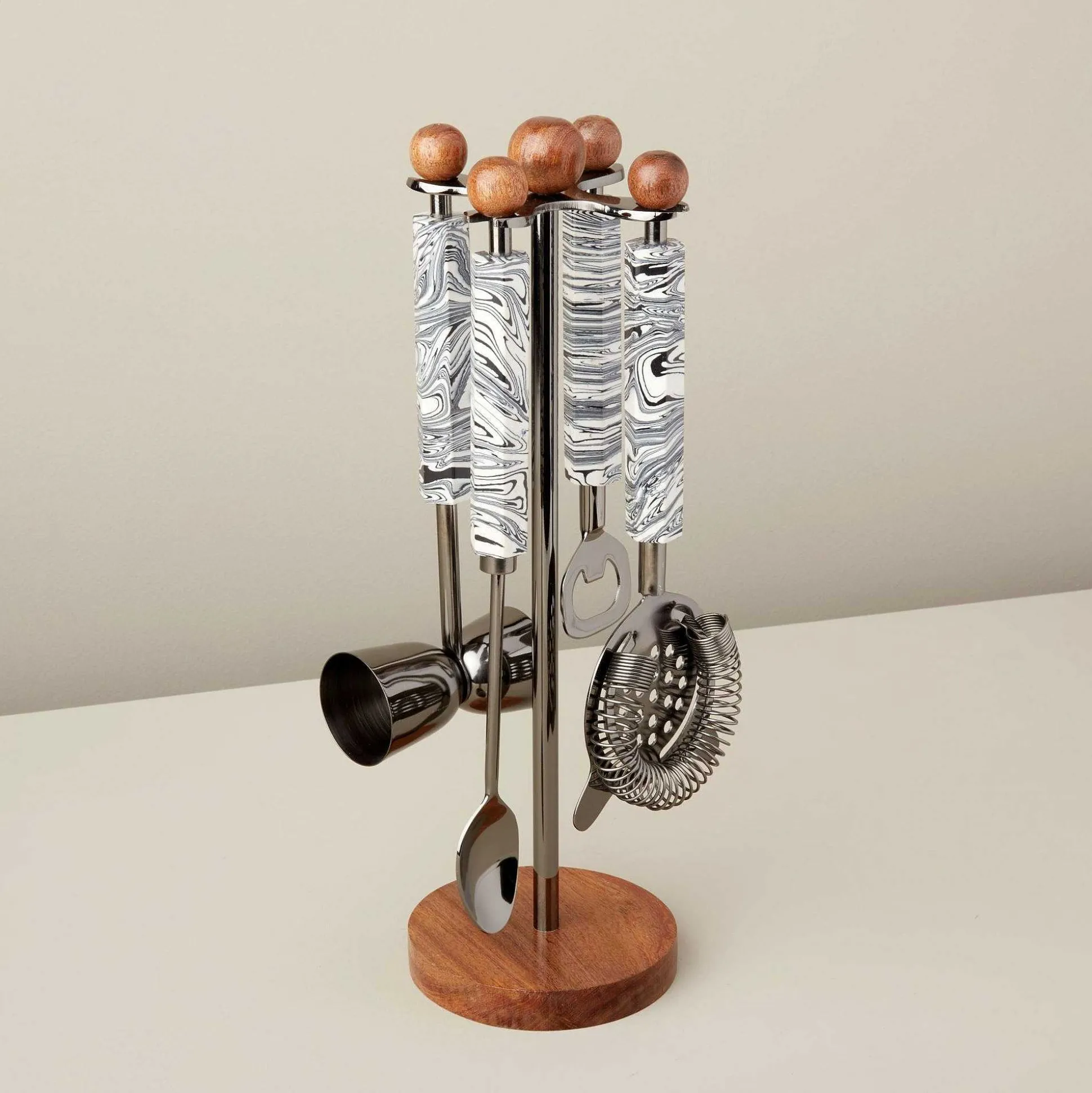 Zebra Marble & Wood Onyx Hanging Bar Set