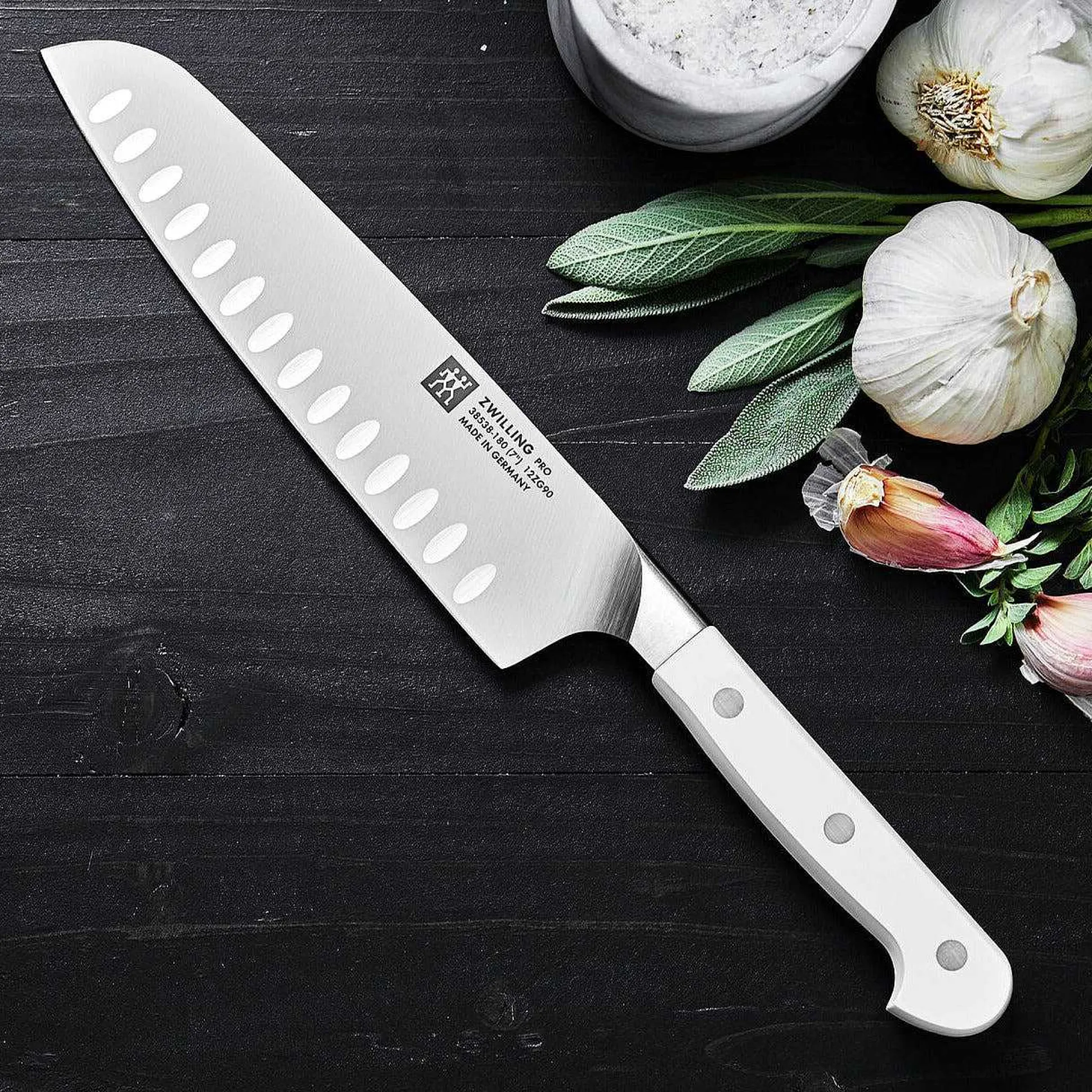 Zwilling Pro Le Blanc, 7" Slim Hollow Edge Santoku Knife
